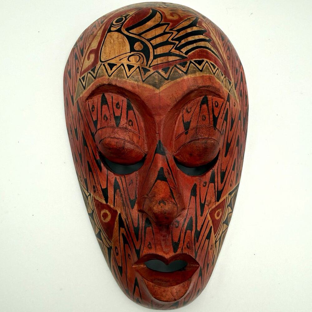 African Tribal Hand Carved Painted Wood Wall Mask Wall Mounted